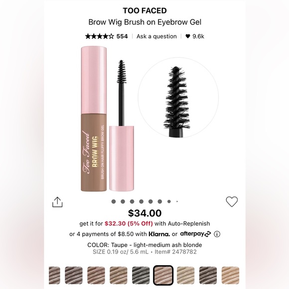 TOO FACED BROW WIG - "Brush on Hair Fluffy Brow Gel" in TAUPE - Picture 4 of 4